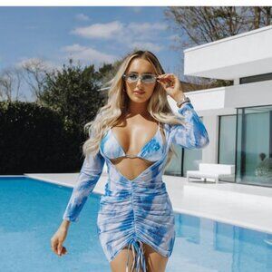 SHEIN 3 piece Tie Dye Bikini Swimsuit & Drawstring Cover Up